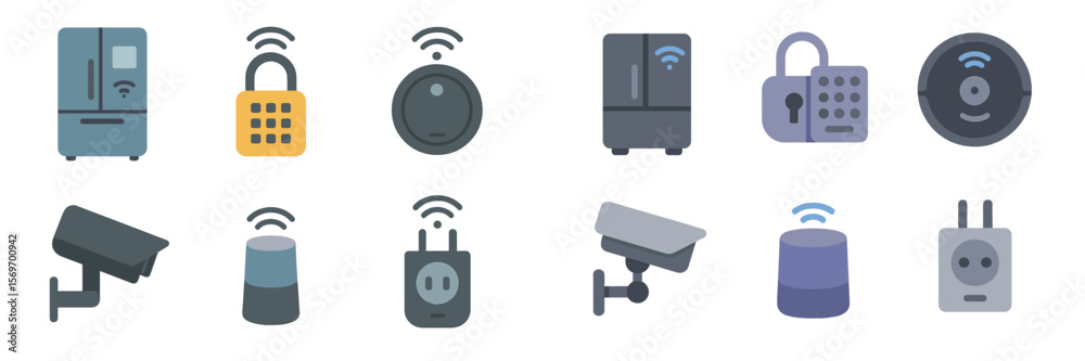 Aufkleber smart home icons representing various connected devices and security features for modern living envi