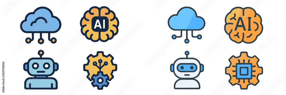 Poster Exploration of artificial intelligence icons illustrating technology concepts and elements of cloud computing