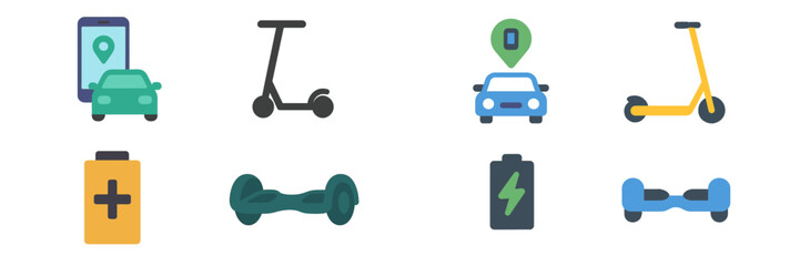 Fototapeta premium Icons representing various modes of transportation and charging options in a modern urban environment