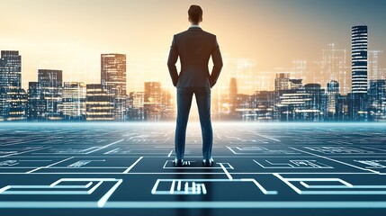 Businessman overlooking futuristic city