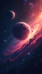Awe-Inspiring Cosmic Scene Planets Orbit Distant Star, Nebulae Swirl in Galactic Background ? Ideal for Sci-Fi, Astronomy, and Space Exploration Projects