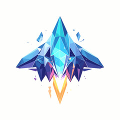 Abstract Geometric Aircraft Design with Blue Crystals and Flames in a Modern Style Isolated on White