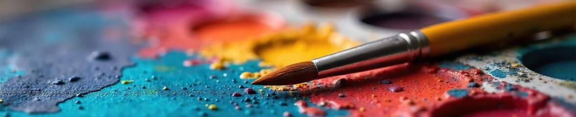 Artists Paintbrush and Palette Vibrant Oil Paints Ready for Creative Inspiration