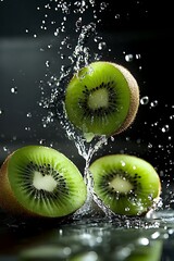 Kiwi Slices Splashing Water. (5)