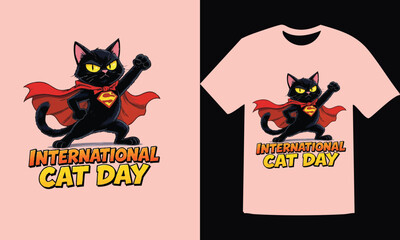 Black cat superhero celebrating international cat day cape