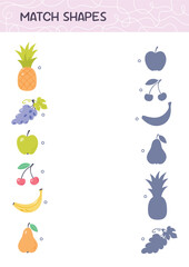 Find the correct shadow. Match shapes educational game for kids. Attention task. Choose the right silhouette. Worksheet page. Activity book. Vector illustration