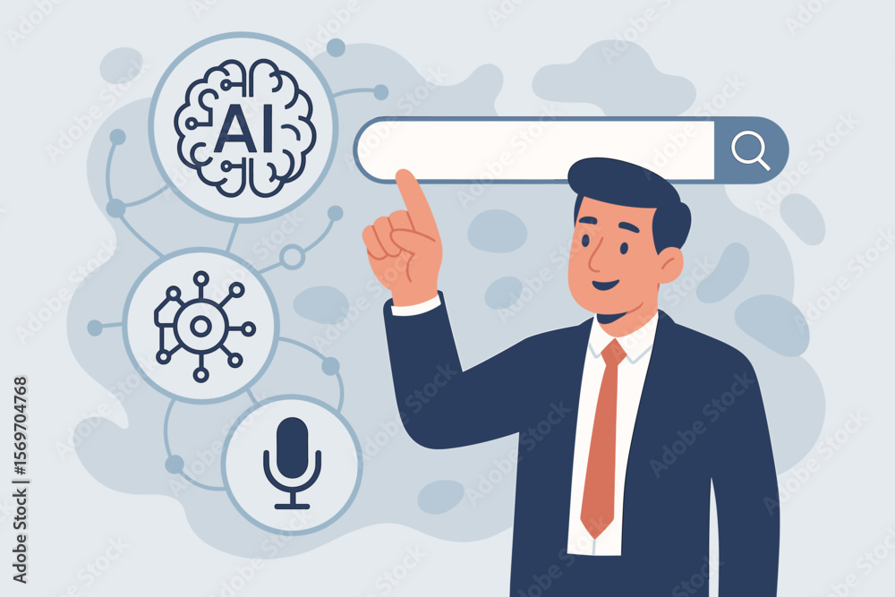 Aufkleber businessman using an ai search engine. artificial intelligence concept with icons for machine learni