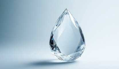 Crystal water droplet on a soft blue background.
