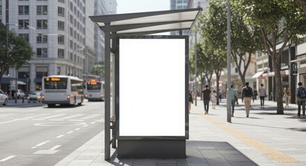 Urban Advertising Space - Empty Billboard at a Bus Stop