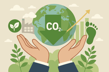 ESG concept for green business. Carbon reduction to decrease CO2 emissions and footprint. Sustainable corporate strategy for climate change, net zero, and carbon neutral future.