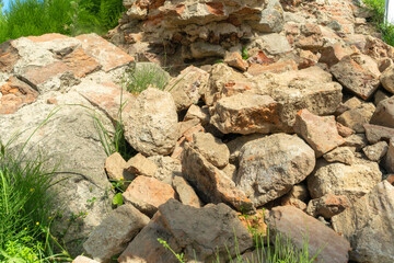 Urban Archaeology Site Showing Layers Of Old Brickwork And Soil In Historical Excavation Area....