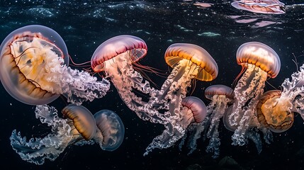 A Group Of Jellyfish Swim Gracefully Underwater