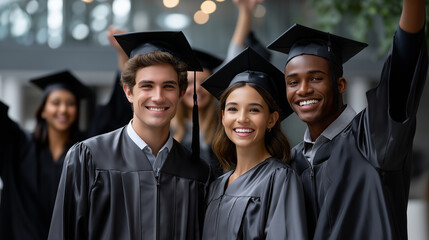 Obraz premium Diverse Graduates Celebrate Their Achievement in Soft Light