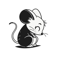 Smiling Mouse Cartoon: A cheerful illustration of a tiny mouse, its eyes closed in a happy expression, its long tail elegantly curled. Captured in delightful detail.