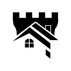 Castle House Silhouette: A unique black and white silhouette merging the iconic silhouette of a castle's tower with a cozy house. A creative blend of security and domesticity.
