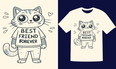 Adorable cartoon cat wearing a shirt with best friend forever text cute animal