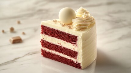 Red Velvet cake with a cream cheese frosting and white chocolate ball 