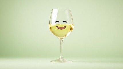 full glass of white wine with a emoji on the glass