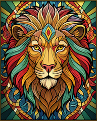 The Lion , Stained Glass Style, 