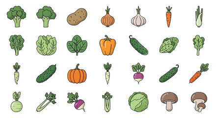 Hand Drawn Colorful Vegetable Icons Collection