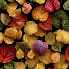 seamless background top-down view showcases rich tapestry of autumn leaves in various shades. the intricate textures create beautiful pattern suitable for design and use generative ai