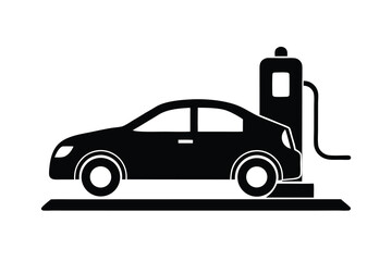 Electric Car Charging Station Black Silhouette on White Background