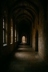 Fototapeta premium Stone corridor arches medieval architecture