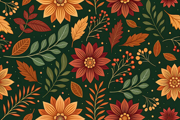 Autumn floral pattern with warm colors and leaves image