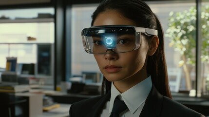 Businesswoman VR Headset Office Future