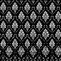 seamless intricate design showcases indian pattern in white on black backdrop. the elegant motifs evoke cultural richness, ideal for backgrounds textiles and digital projects generative ai