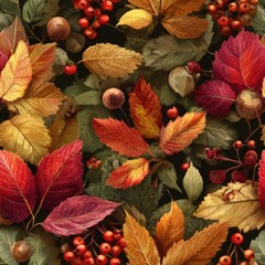 seamless background diverse autumn foliage in shades of red, orange, and yellow combines seamlessly to create rich, perfect for various creative applications generative ai