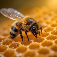 Macro Honeycomb & Bee