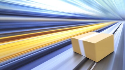 Cardboard box moving fast on a track