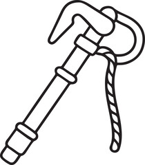 Hiking Stick Icon, Outdoor Trekking Pole with Strap, Clean and Functional Hiking Gear in Black Line Style