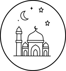 Islamic Label Outline – Mosque and Crescent