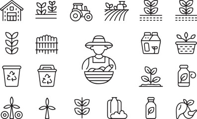Modern Farm and Agriculture icon concepts thin line style - editable stroke.Farming - line vector icon set. Pixel perfect. Editable stroke.