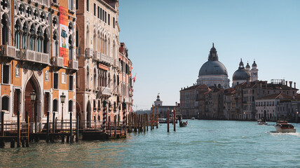 Picturesque view of Venices Grand Canal with historic buildings and boats