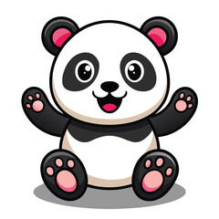 Obraz premium Cute Cartoon Panda Sitting with Arms Outstretched
