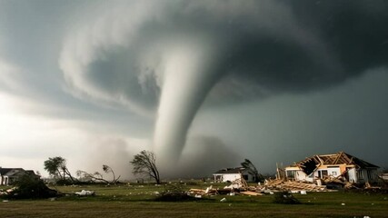 Powerful tornado rips through residential area causing significant damage to homes and property 4K Ai HD video.

 - Powered by Adobe