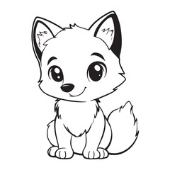 Obraz premium Cute kawaii wolf silhouette, Cute Wolf Vector Logo in Black and White Outline Design, 