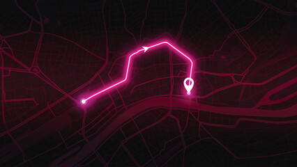 Frankfurt city route map vector EPS in Pink neon colour versions