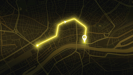 Frankfurt city route map vector EPS in Yellow neon colour versions