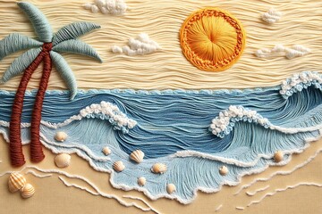 Tropical beach textile art.