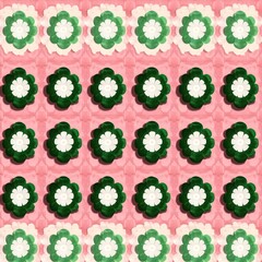 Green and white flowers pattern on pink background