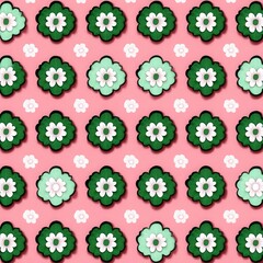 Green and white flowers on a pink background pattern
