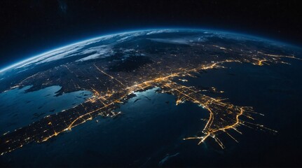Satellite View of Illuminated City at Night
