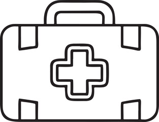 Obraz premium First Aid Kit Vector Icon, Emergency Medical Box for Hospitals and First Responders, Clean Black Line Illustration