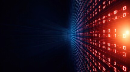 Obraz premium Quantum Computing entanglement concept. Abstract digital data flow with glowing binary code lines.