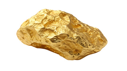 Raw natural gold nugget with textured surface isolated on transparent background
