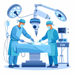 Two Surgeons Performing Operation With Surgical Equipment And Bright Lighting in Operating Room Healthcare Setting